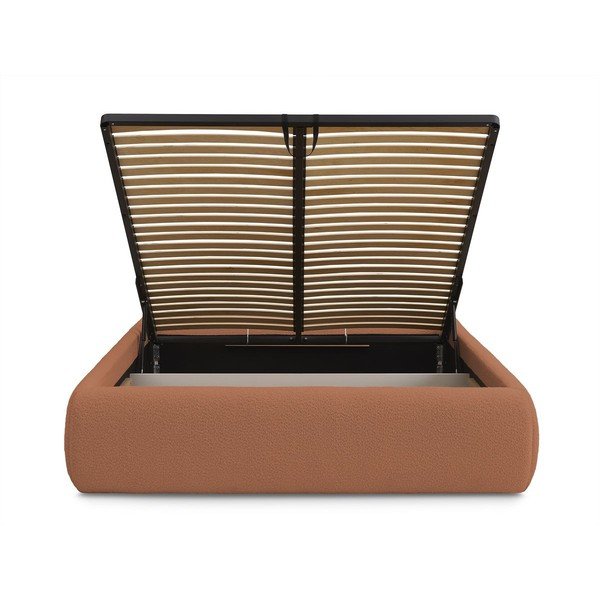 Pat matrimonial portocaliu tapițat cu spațiu de depozitare/fără tăblie cu somieră 160x200 cm Inera – Bobochic Paris-image-4