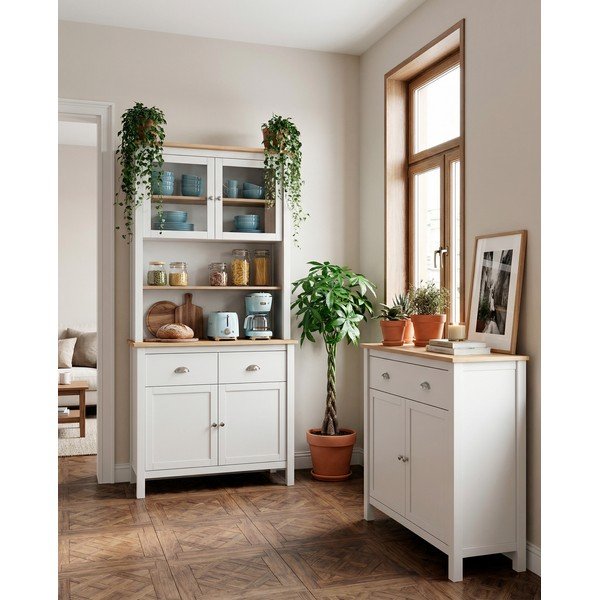 Comodă alb/natural înaltă din lemn de pin 90x110 cm Misti – Marckeric-image-1