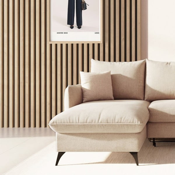 Colțar bej extensibil, cu spațiu de depozitare cu tapițerie din țesătură bouclé (cu colț pe partea stângă, cu șezlong) Brim – Rodier-image-4