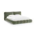 Pat matrimonial verde tapițat cu spațiu de depozitare cu somieră 160x200 cm Solange – Micadoni 