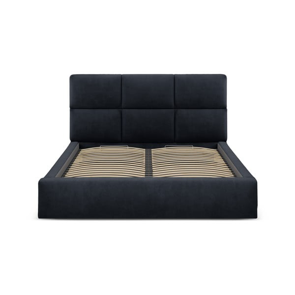 Pat matrimonial albastru închis tapițat cu spațiu de depozitare cu somieră 180x200 cm Libera – Windsor & Co Sofas-image-4