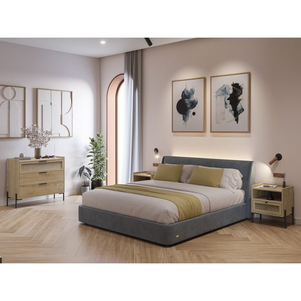 Noptieră în culoare naturală cu rafturi cu aspect de lemn de stejar Inca – Marckeric-image-1