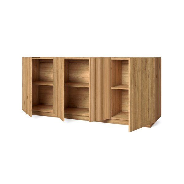 Comodă joasă cu aspect de lemn de stejar 181x78 cm Rayana – Marckeric-image-4