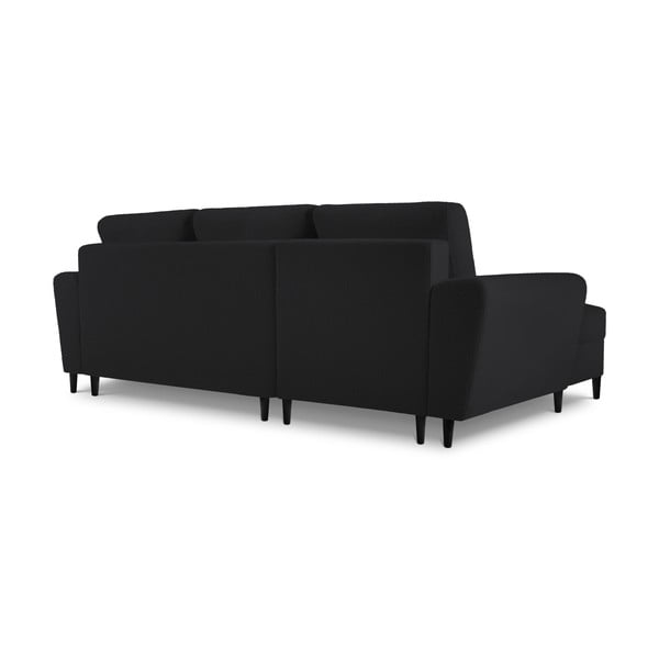 Colțar negru extensibil, cu spațiu de depozitare cu tapițerie din țesătură bouclé (cu colț pe partea stângă, cu șezlong) Kyoto – Cosmopolitan Design-image-4