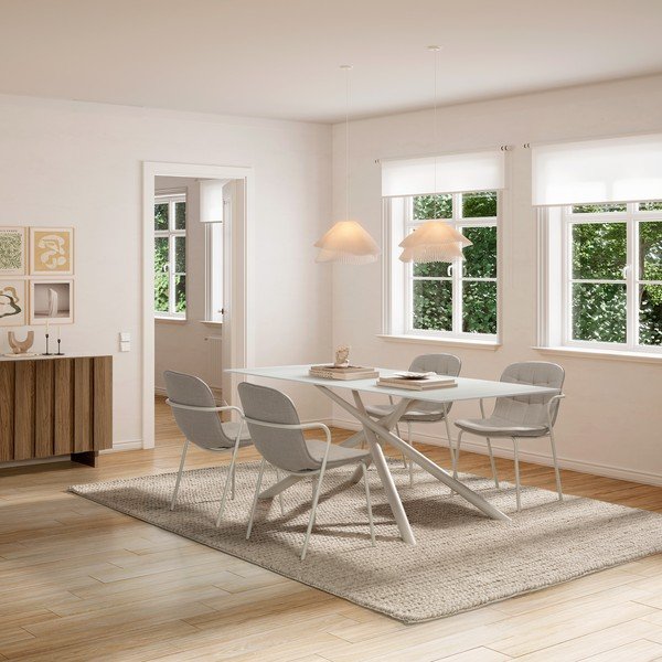 Scaun de dining bej cu cotiere tapițat Angie – Marckeric-image-1