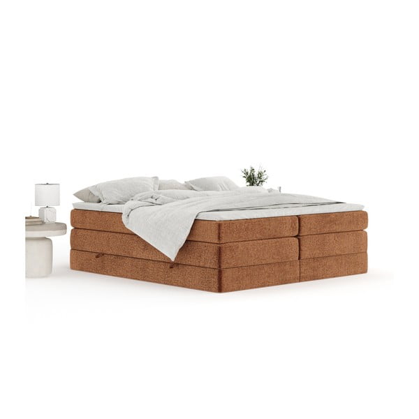Pat boxspring portocaliu cu spațiu de depozitare/fără tăblie 180x200 cm Juniper – Maison de Rêve-image-3