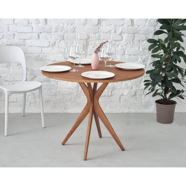 Masă de dining rotundă cu blat cu aspect de lemn de  frasin  ø 90 cm Jubi – Ragaba-image-1