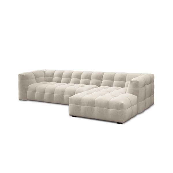 Colțar cu tapițerie din catifea și șezlong pe partea dreaptă Windsor & Co Sofas Vesta, bej-image-3