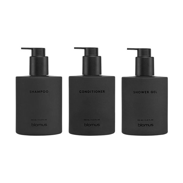 Dozatoare de săpun lichid negre 3 buc. de montat pe perete din sticlă 350 ml Kirei – Blomus-image-3