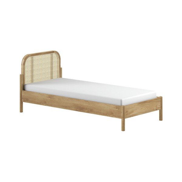 Pat în culoare naturală din lemn de stejar cu somieră 90x200 cm Olive Rotan – Vipack