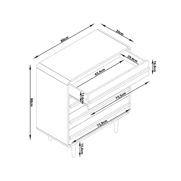 Comodă neagră/în culoare naturală înaltă cu aspect de lemn de stejar 80x88 cm Chantal - Støraa-image-3