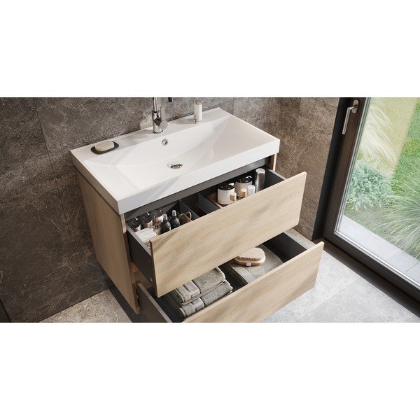 Dulap sub chiuvetă în culoare naturală suspendat cu aspect de lemn de stejar 81x65 cm Bodera – Germania-image-1