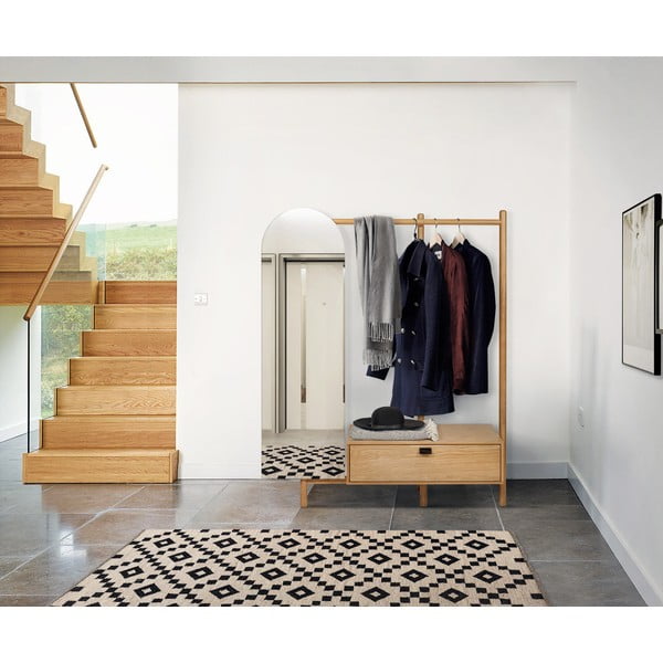 Cuier din lemn de stejar, cu oglindă Woodman Tripod-image-1