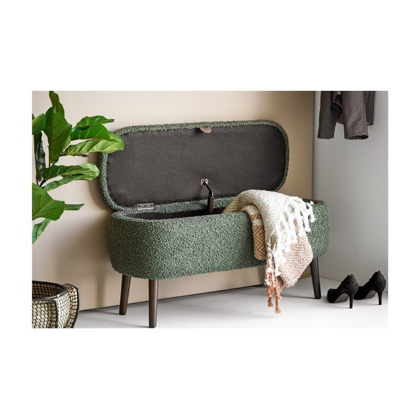Bancă verde cu tapițerie din țesătură bouclé Harlow – House Nordic-image-3