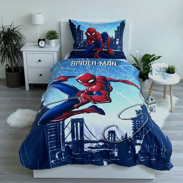 Lenjerie de pat pentru copii albastră din bumbac pentru pat de o persoană 140x200 cm Spider-man "Blue" – Jerry Fabrics-image-1