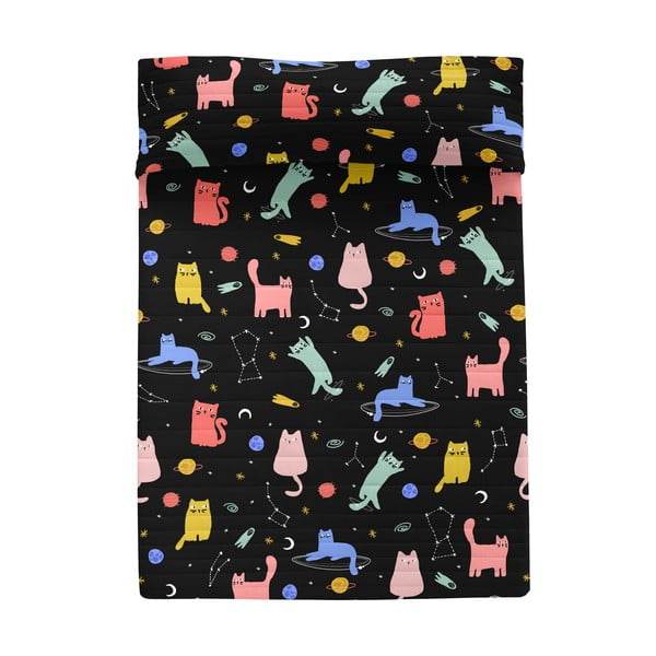 Cuvertură neagră matlasată 270x260 cm Cosmic cats – Aware-image-2