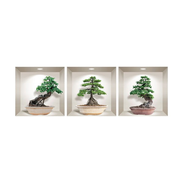 Set 3 autocolante 3D pentru perete Ambiance Ginseng Bonsai-image-2