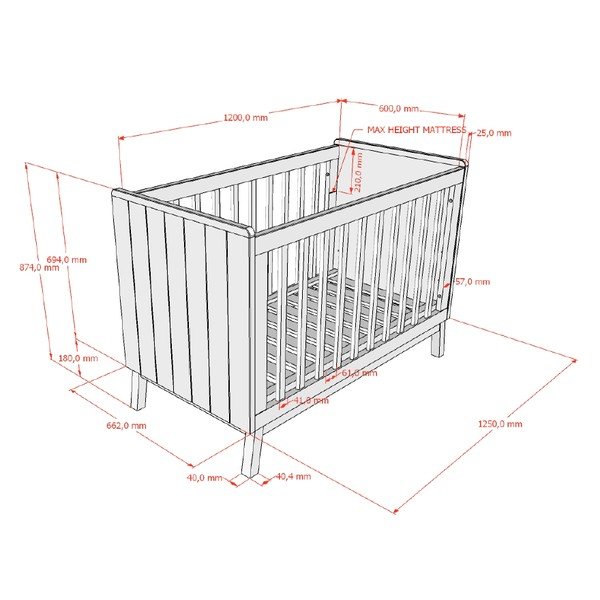 Pătuț bej din lemn de pin cu înălțime reglabilă 60x120 cm Sezane – Vipack-image-3