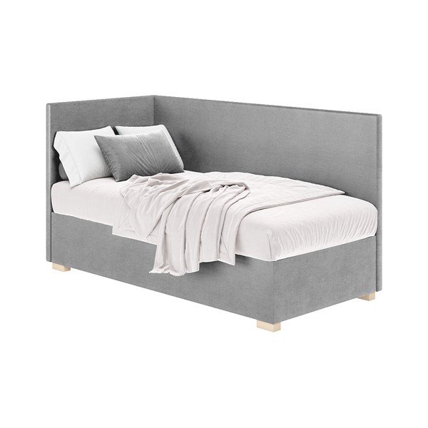 Pat pentru copii  gri pe colț cu spațiu de depozitare cu saltea 90x200 cm Flexi – Ghado-image-2