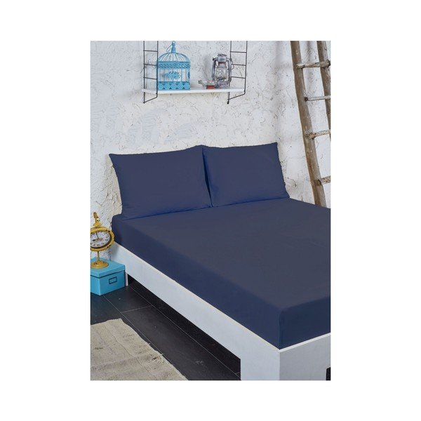 Set cearșaf și 2 fețe de pernă Essentiale, 200 x 100 cm, albastru