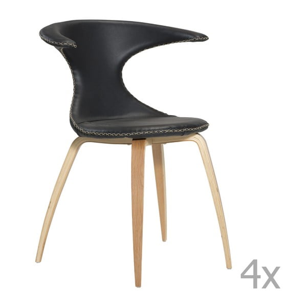 Set 4 scaune din piele cu bază din lemn DAN– FORM Flair, negru