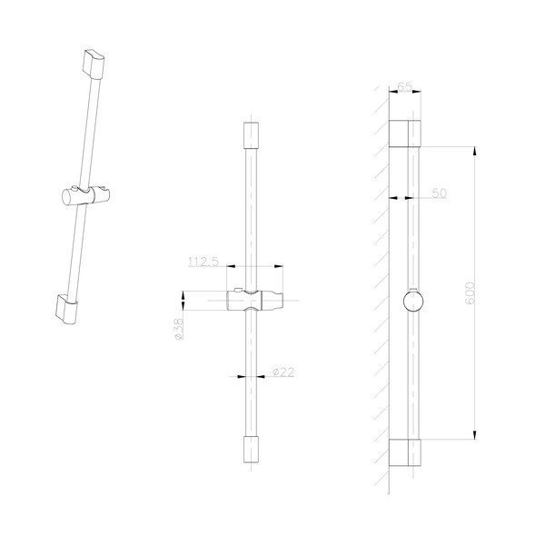 Tijă de duș negru-mat de montat pe perete din oțel inoxidabil 71 cm cu suport glisant – Sapho-image-1