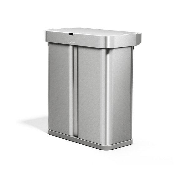 Coș de gunoi argintiu pentru reciclare/cu senzori de deschidere 34+24 l din oțel Dual Sensor – simplehuman
