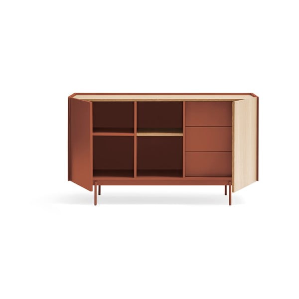 Comodă cărămiziu-natural joasă cu aspect de lemn de stejar 130x78 cm Otto – Teulat-image-2