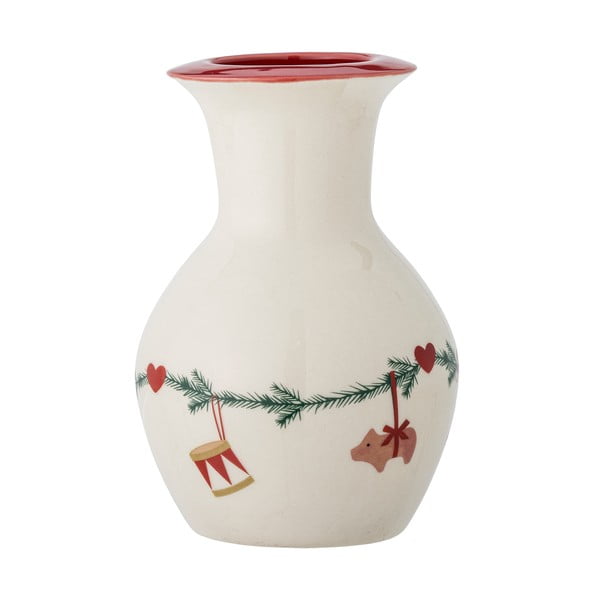 Vază albă din gresie (înălțime 16 cm)  cu model de Crăciun Yule – Bloomingville
