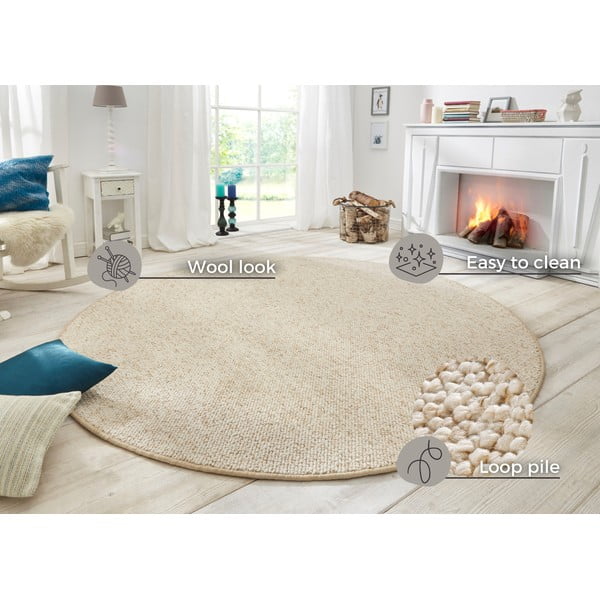 Covor crem rotund ø 133 cm Wolly – BT Carpet-image-4