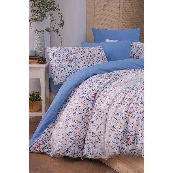 Lenjerie de pat albă/albastră pentru pat dublu/extinsă cu cearceaf inclus/cu 4 piese 200x220 cm Geometric – Mila Home-image-2