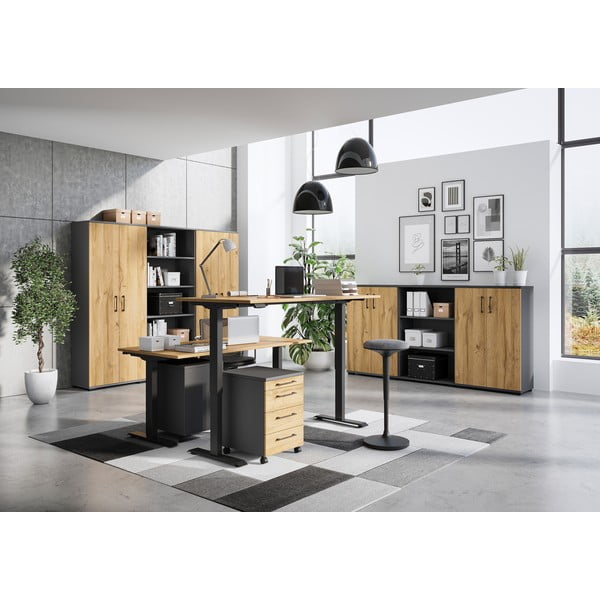 Birou reglabil cu înălțime ajustabilă electric și cu blat cu aspect de lemn de stejar 80x180 cm Agenda – Germania-image-2