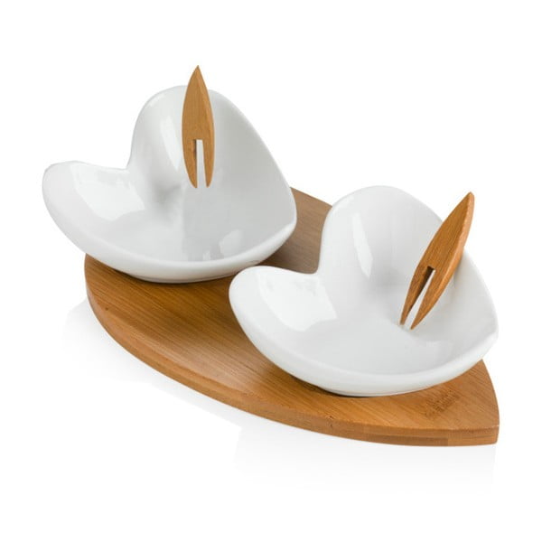 Set 2 boluri pentru servit cu tocător și 2 scobitori decorative Brandani Coeur Blanc-image-3