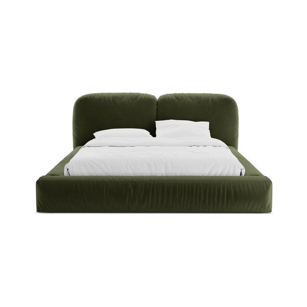 Pat matrimonial verde tapițat cu spațiu de depozitare cu somieră 160x200 cm Martina – Micadoni -image-4