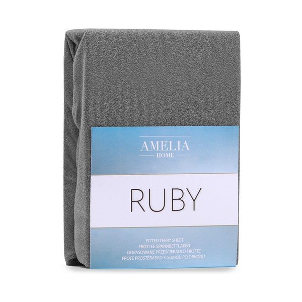 Cearceaf gri închis din frotir cu elastic 220x200 cm Ruby – AmeliaHome-image-2