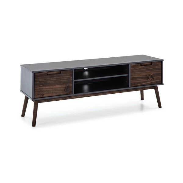 Masă TV gri antracit/maro închis din lemn masiv de pin 140x52,5 cm Nussa – Marckeric-image-3