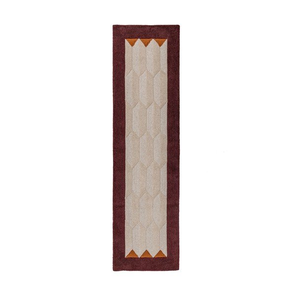 Covor tip traversă burgundy/în culoare naturală țesut manual din lână 60x230 cm Apex Border Wool – Flair Rugs