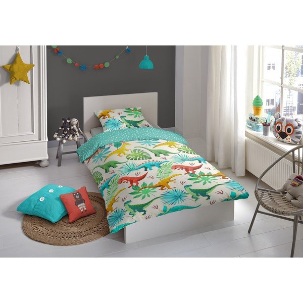 Lenjerie de pat din bumbac pentru copii Good Morning Dino, 140 x 200 cm-image-1