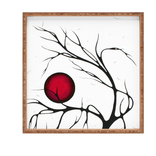 Tavă decorativă din lemn Red Moon, 40 x 40 cm