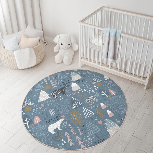 Covor pentru copii albastru lavabil ø120 cm Forest Land – Mila Home-image-2