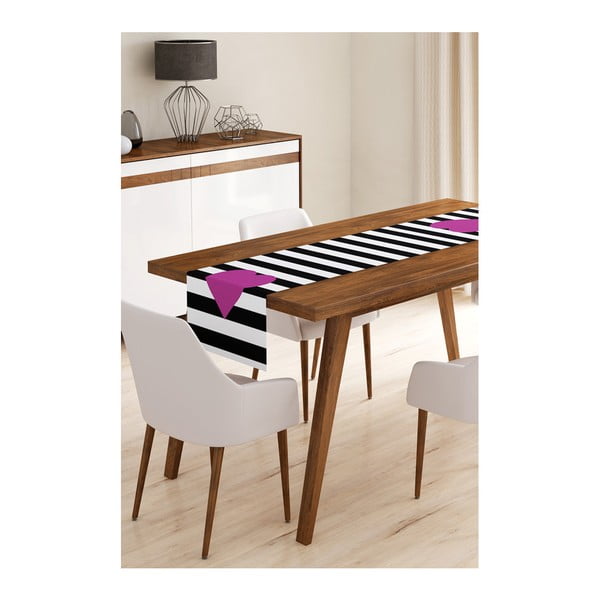 Napron din microfibră pentru masă Minimalist Cushion Covers Stripes with Purple Heart, 45 x 145 cm