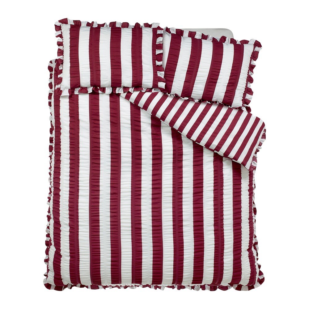 Lenjerie de pat violetă pentru pat dublu 220x230 cm Seersucker Frill Stripe – Catherine Lansfield