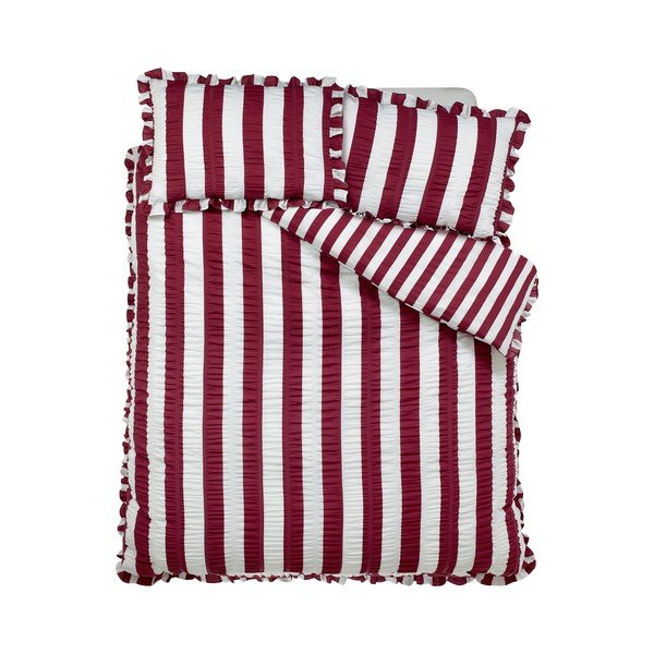Lenjerie de pat violetă pentru pat dublu 220x230 cm Seersucker Frill Stripe – Catherine Lansfield