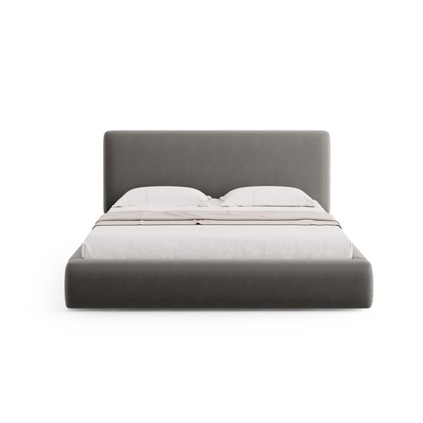 Pat matrimonial gri tapițat cu spațiu de depozitare cu somieră 160x200 cm Colonel – Cosmopolitan Design-image-3