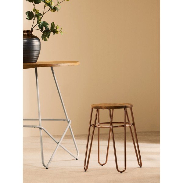 Scaun tip taburet în culoare naturală/roz auriu din lemn de ulm District – Premier Housewares-image-1