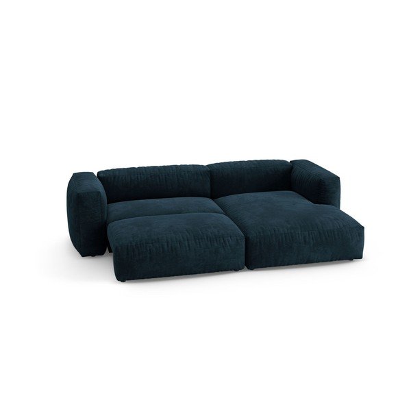Colțar modular albastru închis extensibil cu tapițerie din catifea (cu colț pe partea dreaptă/cu șezlong) – Micadoni -image-3