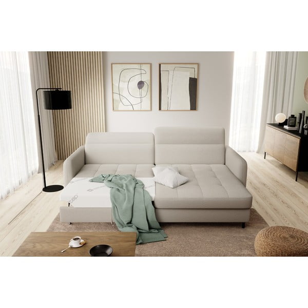 Colțar bej extensibil/cu spațiu de depozitare cu tapițerie din țesătură bouclé (cu colț pe partea dreaptă/cu șezlong) Gomsi – ELTAP-image-1