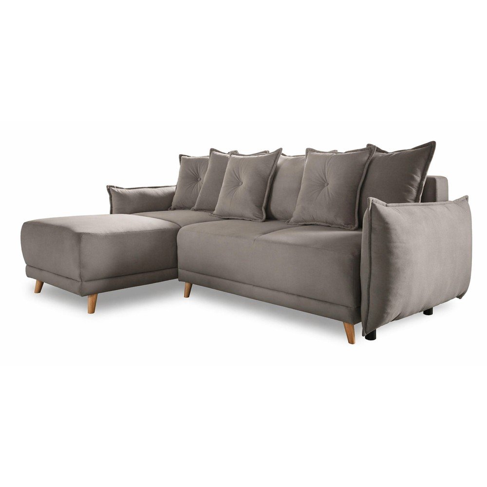 Colțar maro deschis extensibil cu tapițerie din catifea reiată (colț variabil) Lazy Lukka – Miuform