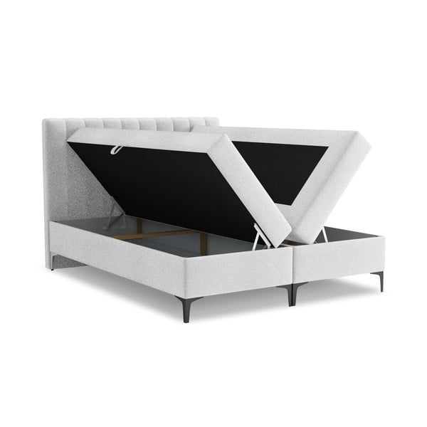 Pat boxspring argintiu cu spațiu de depozitare 140x200 cm Puhala – Makamii-image-1