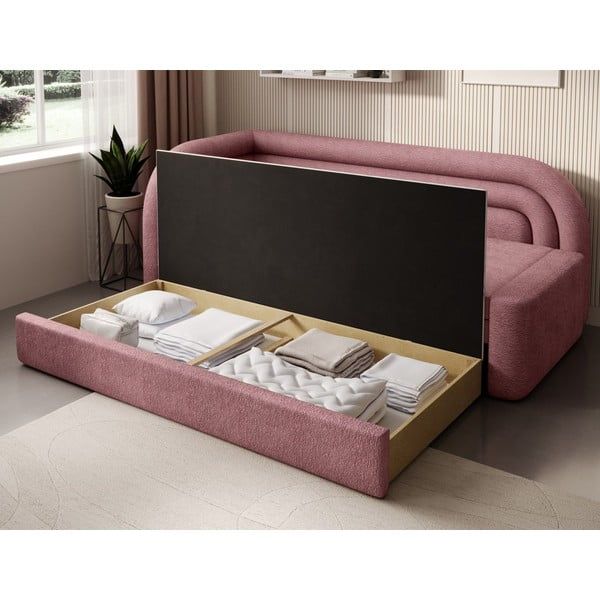 Canapea roz extensibilă/cu spațiu de depozitare cu tapițerie din chenille cu colț pe partea stângă 223 cm Fabillo – ELTAP-image-4